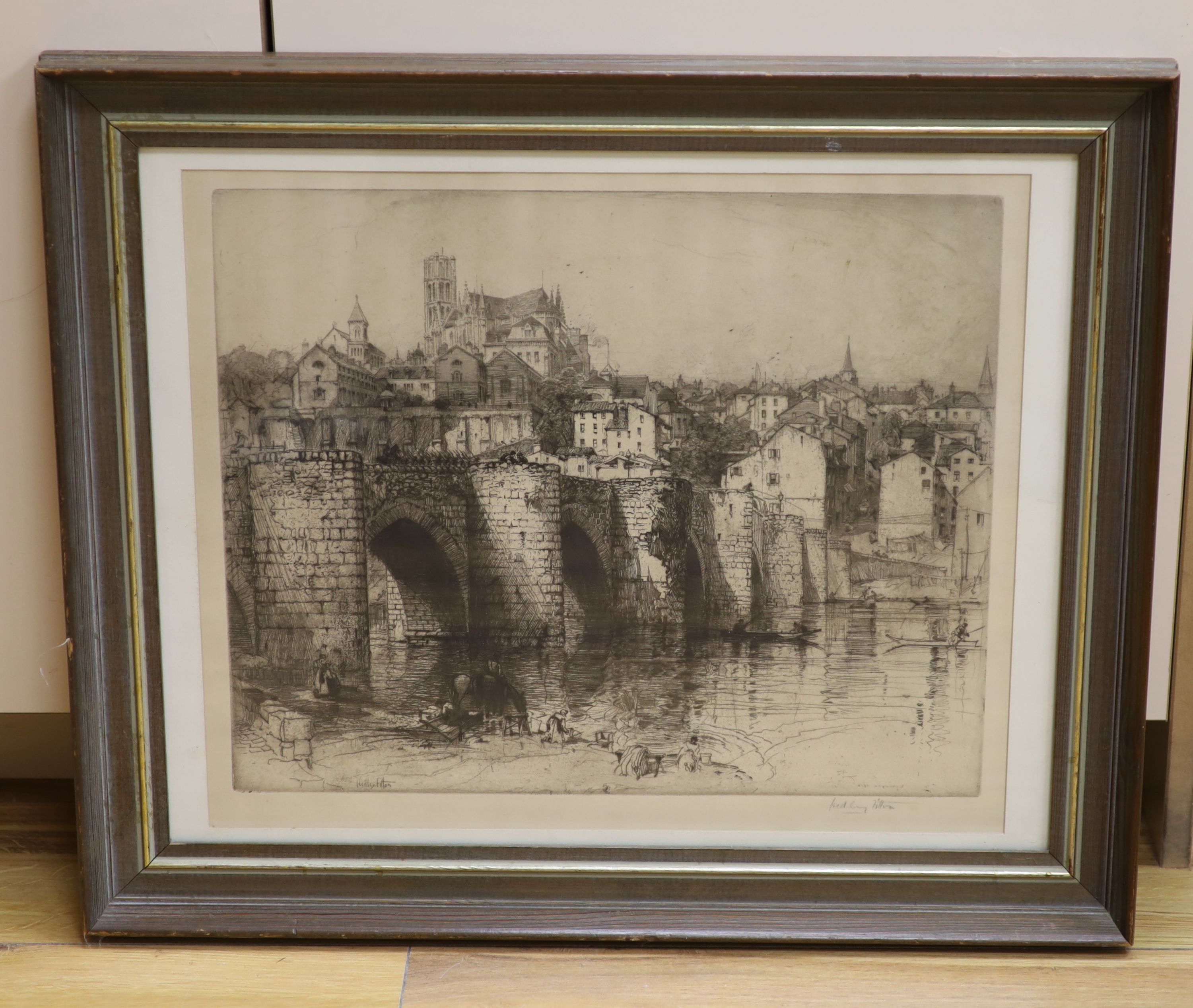 Hedley Fitton (1857-1929), etching, Pont St.Etienne, Limoges 1910, signed in pencil, 34 x 42cm.